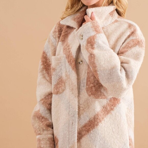 Oversized Teddy Marbled Button Up Coat Jacket - Picture 8 of 10